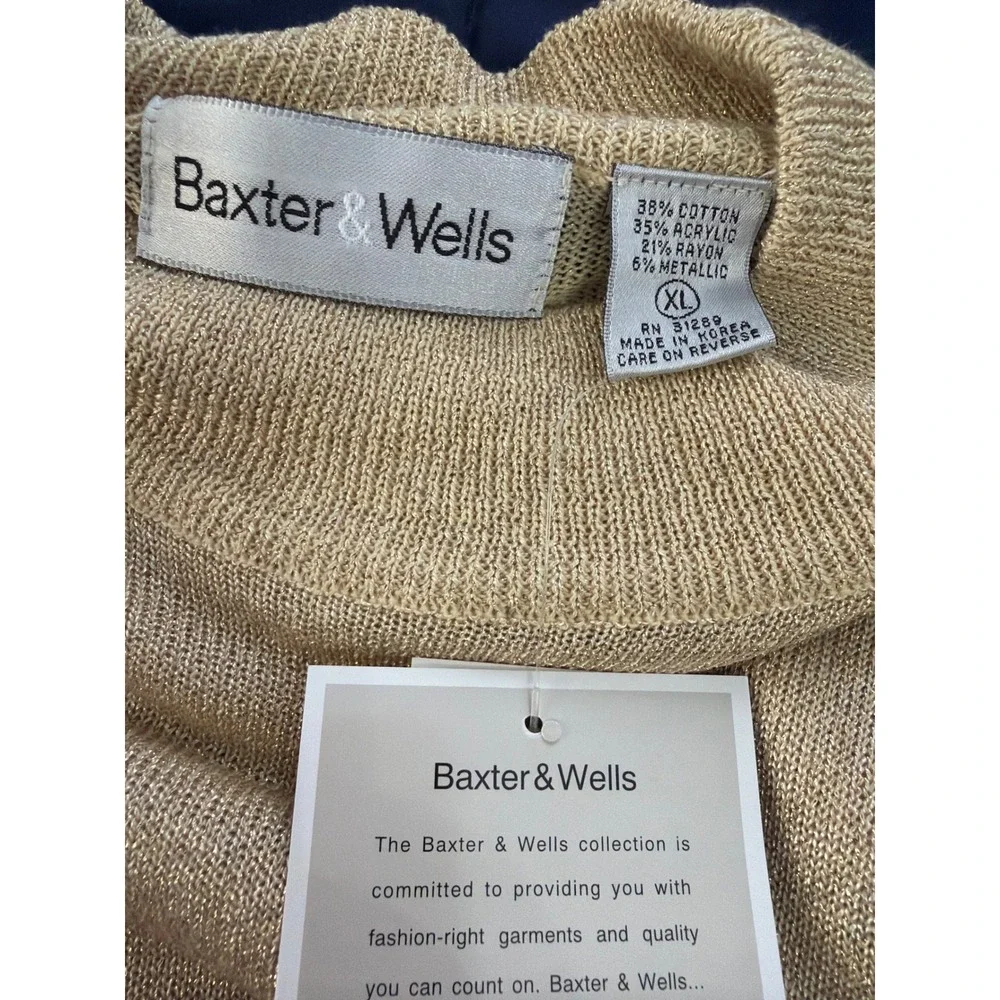 NWT VTG 90s Baxter &‎ Wells Metallic Gold Mock Neck Sweater Knit Top Womens XL